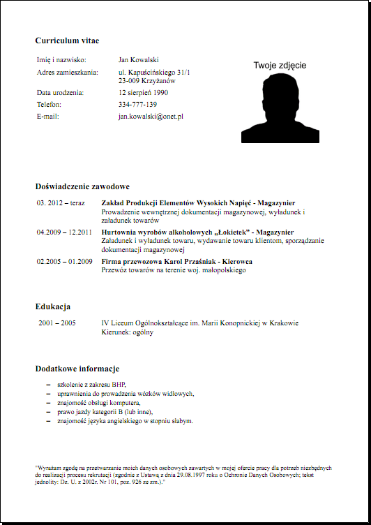 Przykład CV